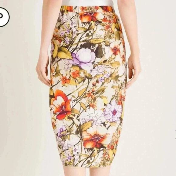 Chico's Petite Linen Floral Sarong Faux-Wrap Skirt travel, colorful plus size - Picture 2 of 13